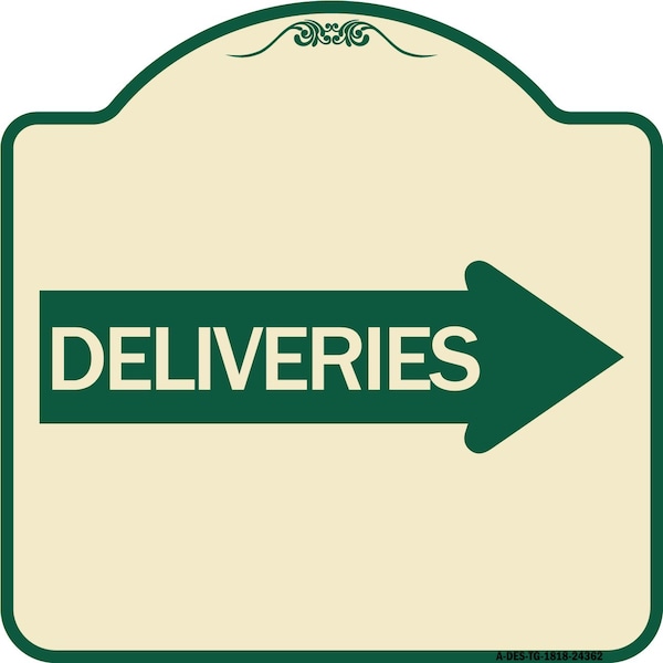 Deliveries With Right Arrow Heavy-Gauge Aluminum Architectural Sign, 18" x 18", TG-1818-24362